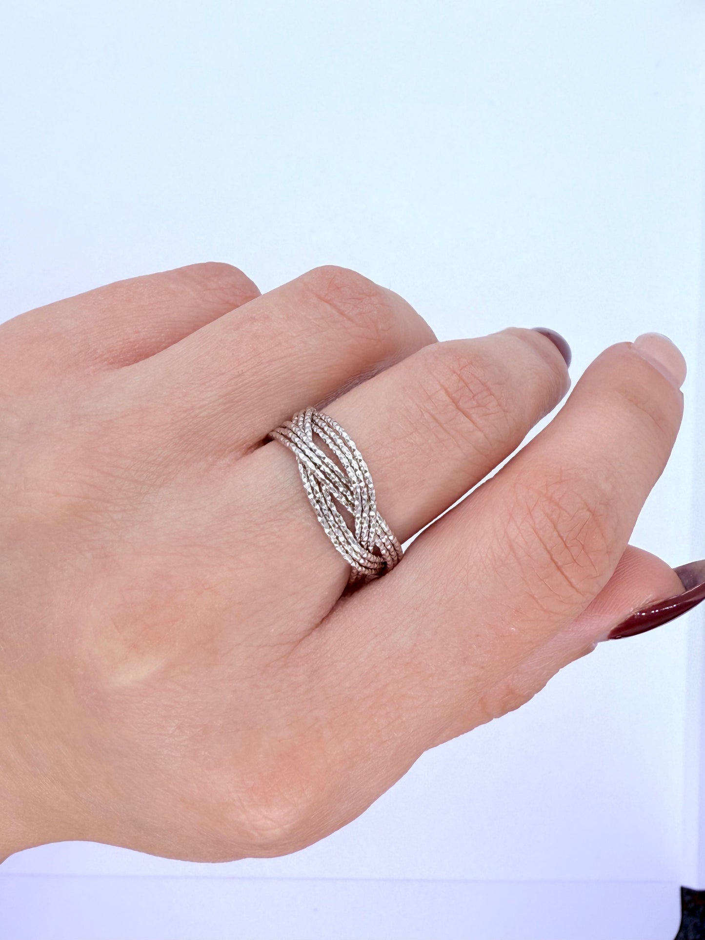 Elegant Braided Sterling Silver Statement Ring - Adjustable