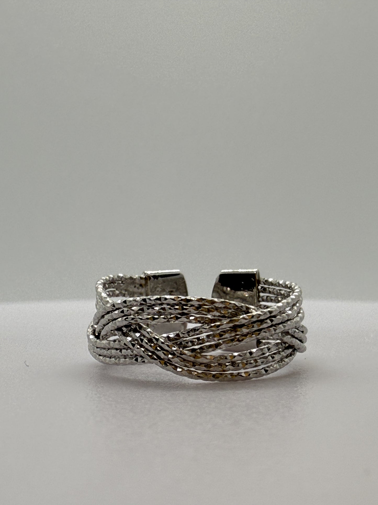 Elegant Braided Sterling Silver Statement Ring - Adjustable