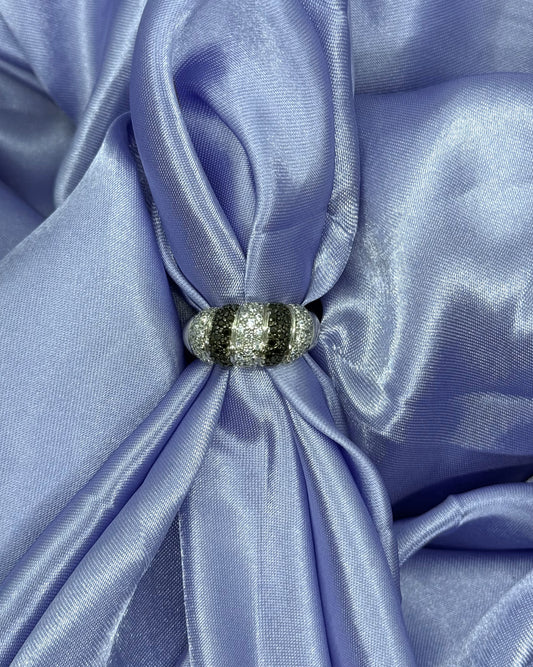 Silver Dome Ring with Black and White Stones